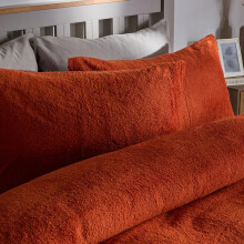 (Rust, Double) OHS Teddy Fleece Duvet Set Thermal Winter Warm Super Soft Cosy Plush Plump Duvet Cover and Pillowcase Bedding Set Home Bedroom