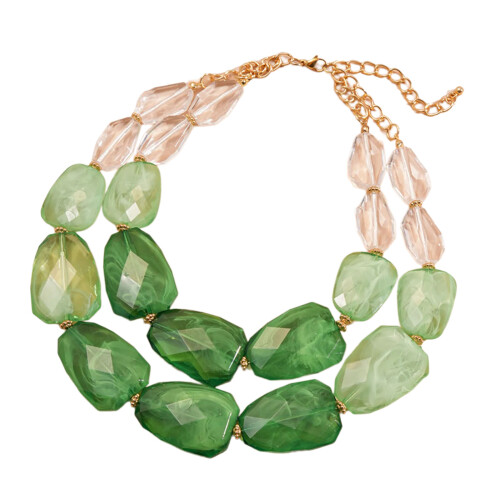Adjustable Irregular Acrylic Beaded Statement Necklace-Green