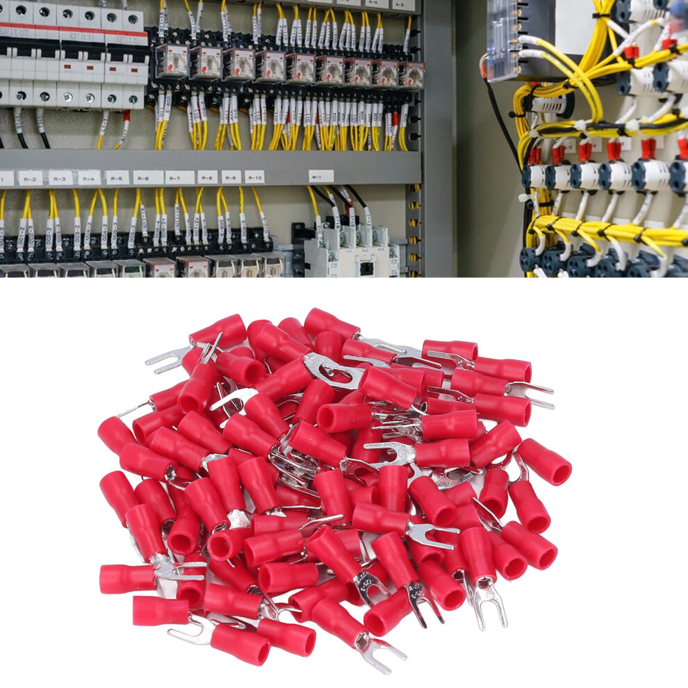 100Pcs Insulated Fork Terminal Set 22Â16Awg Red Copper 3151357767072