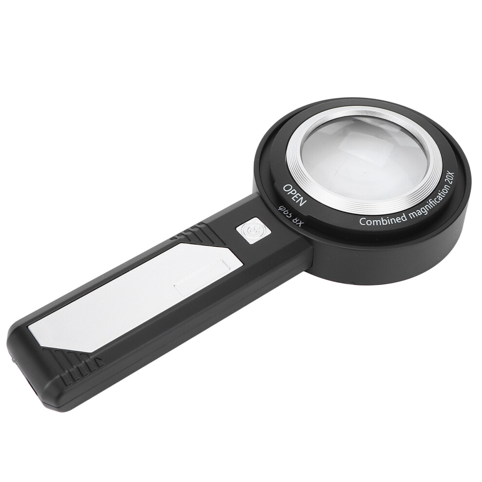 Light 8X/20X Led Handheld Magnifier With Dual Lens & 250Mah Battery
