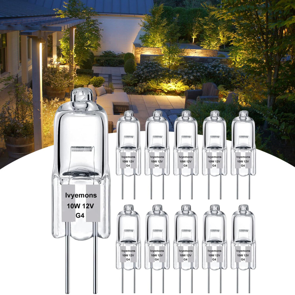 Halogen 10 Watt 12 Volt Bulbs G4 Bi-Pin Base 10-Pack, 12V 10W Warm 2800K, Dimmable Light/White 9354506674762