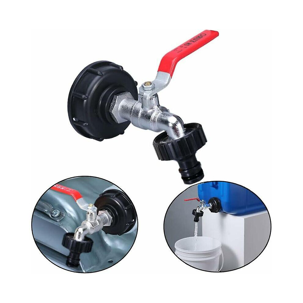Kikidex (As Show, One Size) Ibc Tank Adapter Threaded Connector, 1000L Tank Faucet Rainwater Harvesting Faucet, Outlet Valve Hose Fitting Tap Pipe Connectors Black