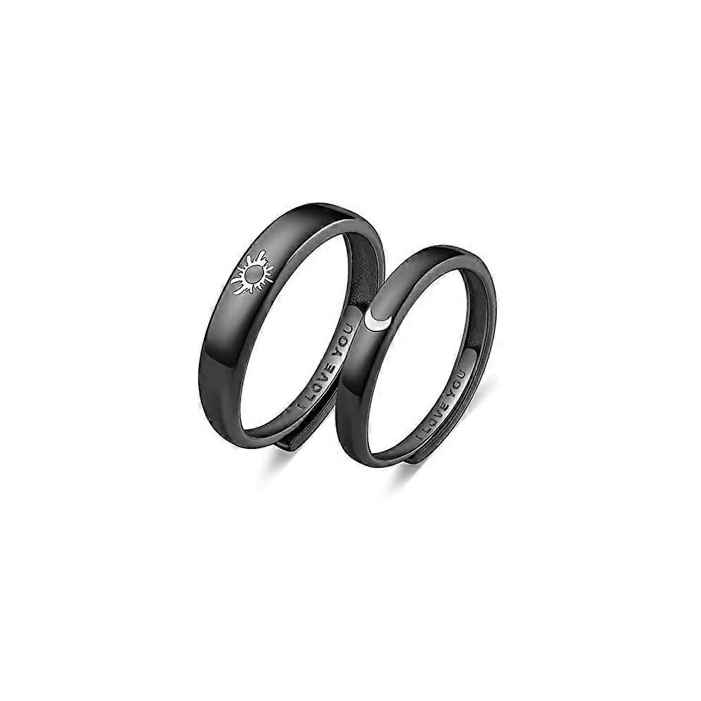 Kikidex (As Show, One Size) 925 Silver Rings Custom Adjustable Sun And Moon Matching Rings Engraved I Love You Couples Rings Wedding