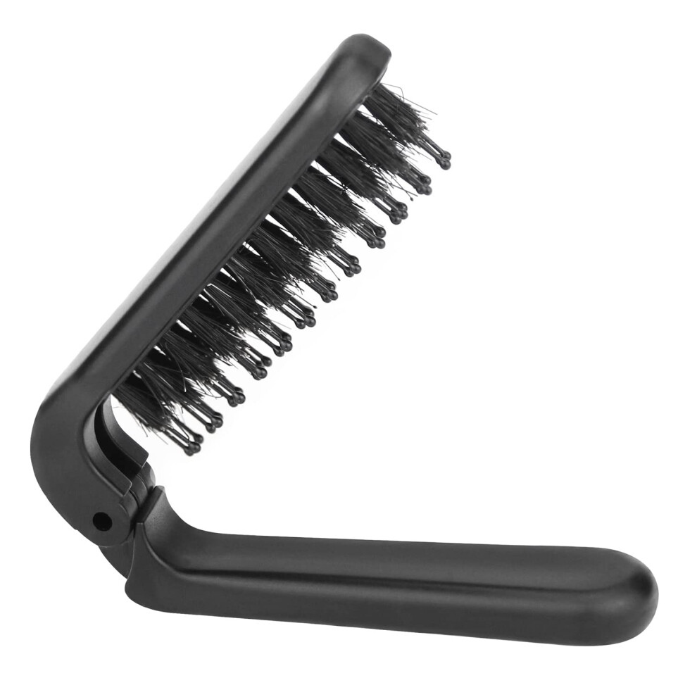 Travel Folding Hair Brush Collapsable Portable Boar Bristle For Thin Thick Hair Mini Hairbrush For Men Women Kids Black