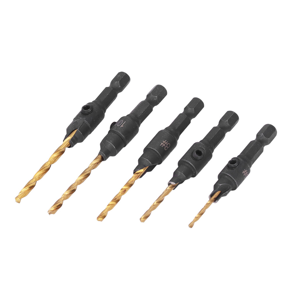 Set Of 5 Countersink Drill Bits 1/4In Hex Hss For Woodworking And Diy Projects 6931357771425
