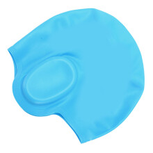 Hellblauer 3D-Silikon wasserdichter Schwimmcap mit Ohrschutz für Erwachsene