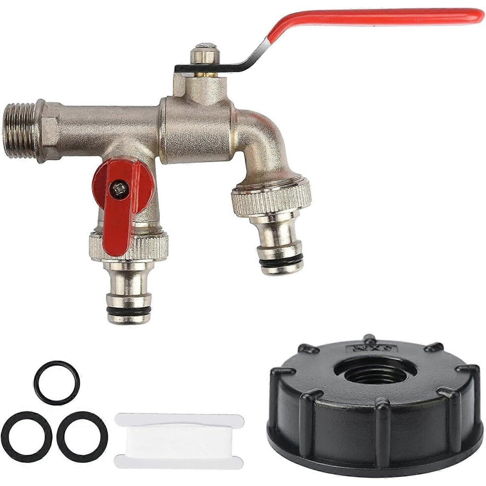 Kikidex (As Show, One Size) 1/2" Brass Tap Connector, 1000L Tank Adapter Tap, Rainwater Collector Tap For Garden, Tank White