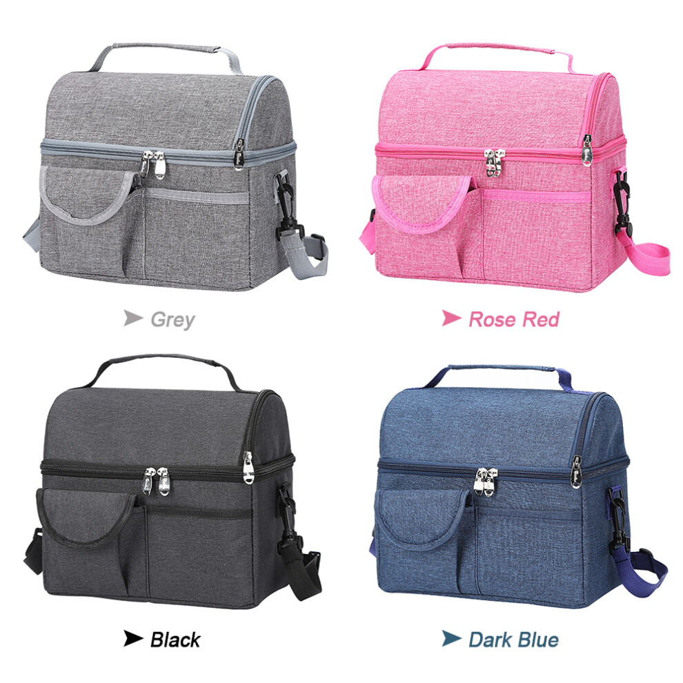 Insulated Double Layer Cooler Bag Tote 24.5cm Black/Dark Blue/Gray/Rose Red-image-OPC-PMQCN95-NEW
