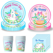 Rabbit Eggs Patterned Paper Plates Cups Utensils-4 piece set