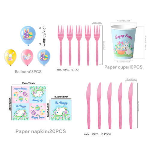 Rabbit Eggs Patterned Paper Plates Cups Utensils-4 piece set 2