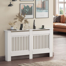 (19D x 152W x 82H, Grey) Radiator Cover Grey Modern MDF Vertical Slats Wooden Top Cabinet for Living Room Bedroom Hallway
