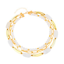 Beaded Layer Necklace Stainless Steel Jewelry For-White