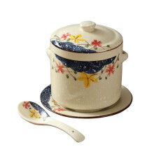 Ceramic Stew Bowl Japanese Ceramic Pot With Lid, 1200 ml Yellow, Stew Bowl With Lid For Braised Poultry And Steamed Eggs