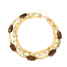 Fashion Beaded Necklace Geometric Resin Accent Stainless-brown