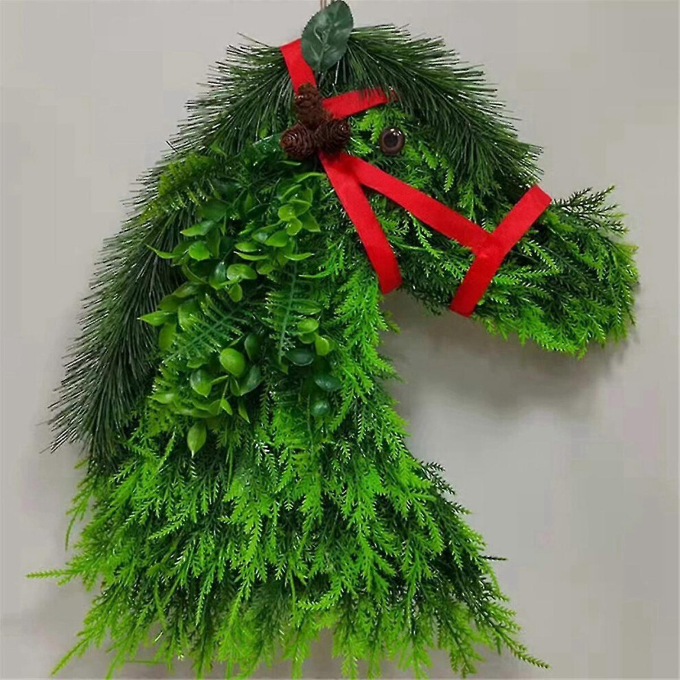 Kikidex (As Show, One Size) Horse Wreaths For Front Door Beautiful Christmas Horse Head Christmas Training Horse Head Wreath, A