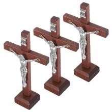 3Stk Holz Altar Kreuz Stehend Für Taufe Tisch Christliche Dekoration