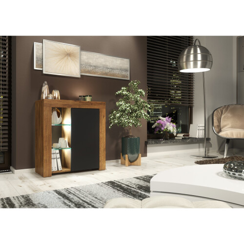 Creative Furniture Serene Sideboard 83cm - Dark Oak & Black Matt Doors + LED Lights 1