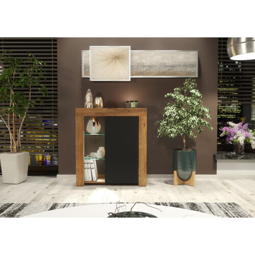 Creative Furniture Serene Sideboard 83cm - Dark Oak & Black Matt Doors + LED Lights 2