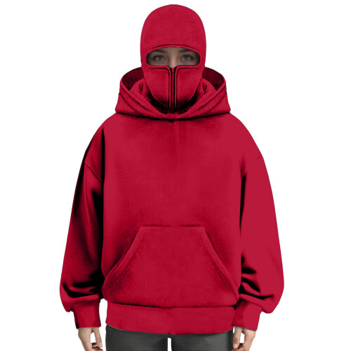 Unisex dames pullover met capuchon en dubbele capuchon,-Rood XXL