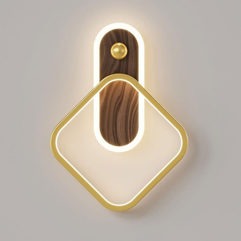 Kikidex (As Show, One Size) Walnut Grain Wall Light 3 Colors Dimmable, Modern Acrylic Lampshade, Hotel Restaurant Wall Light