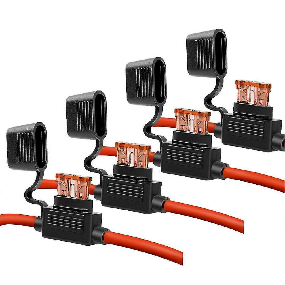 Kikidex (As Show, One Size) 10 Gauge Fuse Holder - 10 Awg Inline Fuse Holder With 40 Amp Atc Blade Fuses (4Pack) Automotive Retrofit Fuse Holder Red