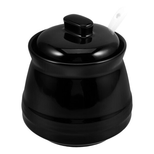 Ceramic Sugar Bowl With Spoon 350ml Lidded Storage Jar For Kitchen