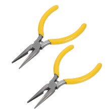 2Pcs Needle Nose Pliers Yellow Handle High Carbon Steel Serrated Tip