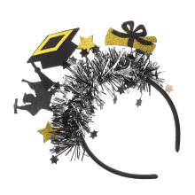 Graduation Hat Headband Bachelor Cap Tinsel Hairband For Class Of 2025