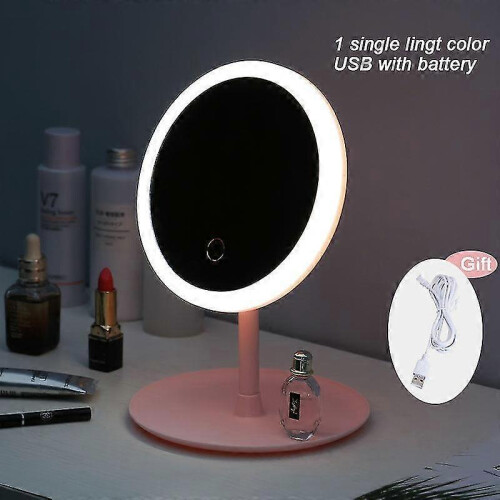 (USBwith battery pink) Makeup Mirror With Light  White Led Daylight Vanity Mirror Detachable/storage Base 3 Modes Mirror With Light Gift Usb Cable 1