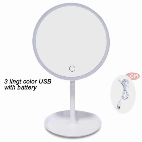 (White 3 light color) Makeup Mirror With Light  White Led Daylight Vanity Mirror Detachable/storage Base 3 Modes Mirror With Light Gift Usb Cable 1