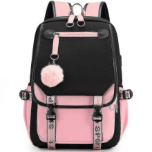 (black pink) Leisure Backpack Travel Bag Student School Bag