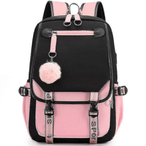 (black pink) Leisure Backpack Travel Bag Student School Bag