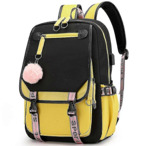 (yellow) Leisure Backpack Travel Bag Student School Bag