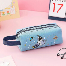 (W0067A4) Space Astronaut Portable Pencil Case Cute Cartoon Kids Stationery Bag Large Capacity Storage Bag School Studen Canvas Pencil Bag