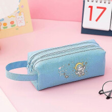 (W0067A5) Space Astronaut Portable Pencil Case Cute Cartoon Kids Stationery Bag Large Capacity Storage Bag School Studen Canvas Pencil Bag