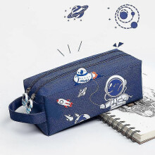 (A1) Space Astronaut Portable Pencil Case Cute Cartoon Kids Stationery Bag Large Capacity Storage Bag School Studen Canvas Pencil Bag