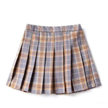 (150cm 11-12 Years, Grey Plald) Girls High Waisted Pleated Zip Tennis Style Skater Mini Skirt (kids)