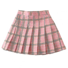 (130cm 7-8 Years,Pink Plaid)Girls High Waisted Pleated Zip Tennis Style Skater Mini Skirt (kids)