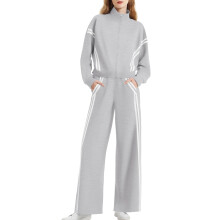 Women's two-piece set with zip-up sweatshirt and loose-Gray XL