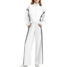 Women's two-piece set with zip-up sweatshirt and loose-White L
