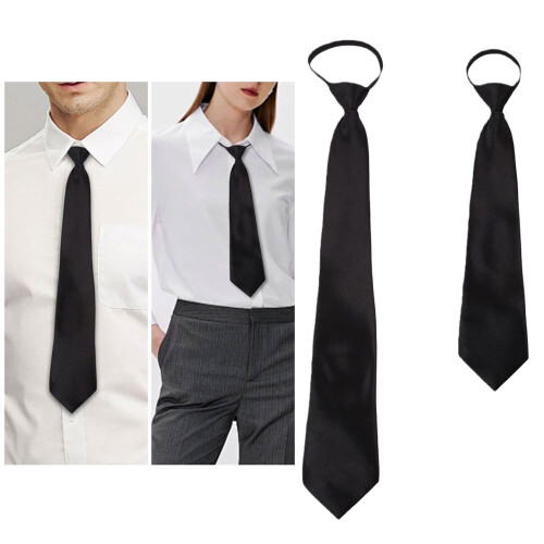 Easy Clip On Necktie Soft Polyester Silk Business-Black short 2