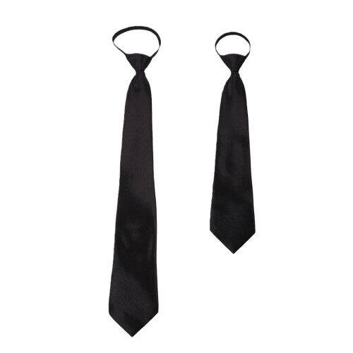 Easy Clip On Necktie Soft Polyester Silk Business-Black short 1