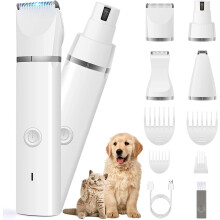 (Silver) Dog Clippers Grooming Kit Hair Clipper-Low Noise Paw Trimmer- Rechargeable - Cordless Quiet Nail Grinder Shaver for Cats and Other Pets