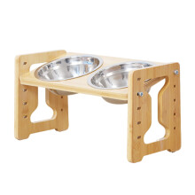Pet Bowl Food Dispenser With Double Bowl Design, Height Adjustable, Elevated Feeders For Dogs And Cats, Wood Grain Color