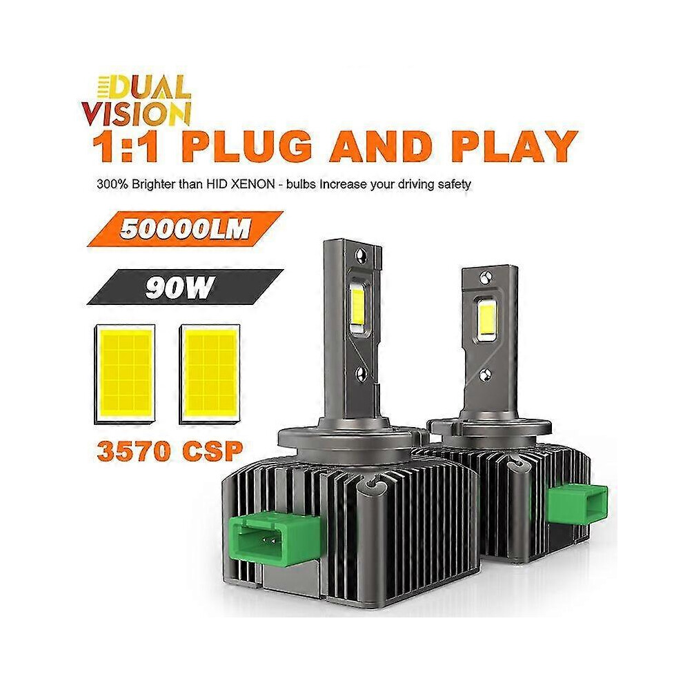 Kikidex (As Show, D2s) -D3s Led Canbus Headlights Xenon Hid D1s D2s D2h D1r D3r Turbo Led 50000Lm 6000K 90W High Low Beam Plug And Play 12V Auto White