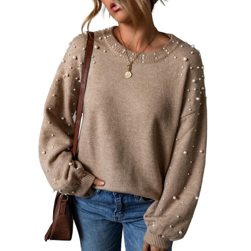 Perlenpullover für Damen, ärmellos, schulterfrei,-Khaki XXL