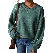 Perlenpullover für Damen, ärmellos, schulterfrei,-Grün XXL