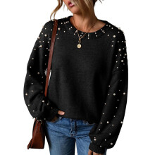Perlenpullover für Damen, ärmellos, schulterfrei,-Schwarz XL