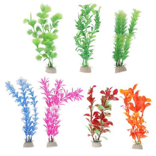 7 pezzi di piante acquatiche in plastica + pietra ceramica 1