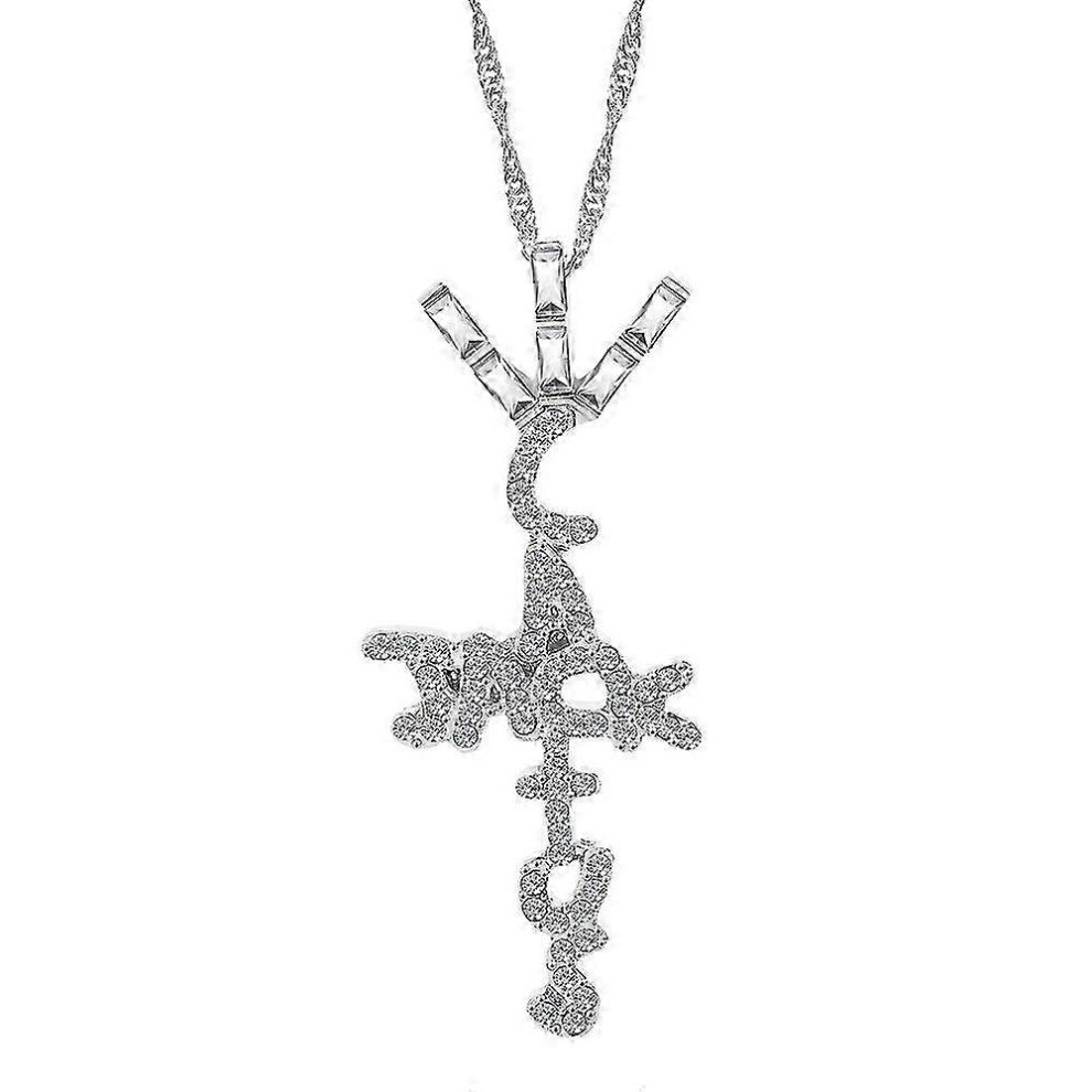 Kikidex (As Show, One Size) Cactus Jack Shape Pendant Necklace Iced Crystal Cubic Zirconia Pendant - Silver
